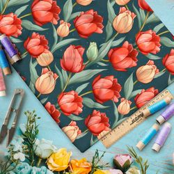 Ткань премиум таффета сумеречные тюльпаны