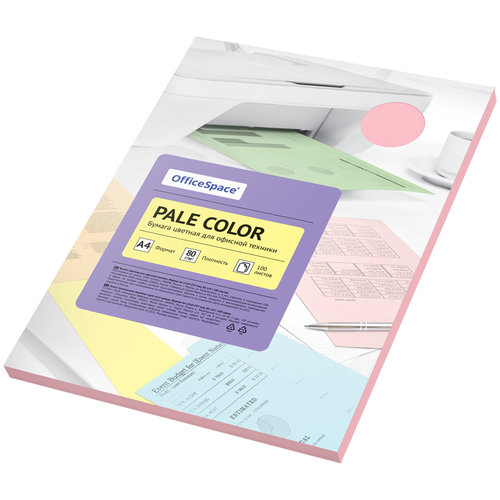 Бумага цветная OfficeSpace "Pale Color", A4, 80 г/м², 100л., (розовый) И