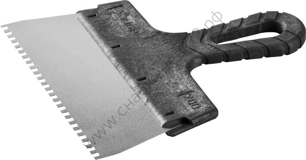 ЗУБР 200 мм, зуб 4х4мм, зубчатый пластиковая ручка, нержавеющий, Фасадный шпатель, МАСТЕР (10078-20-04)