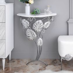 Консоль Monstera Deliciosa Wood (Монстера) Айс Античное серебро