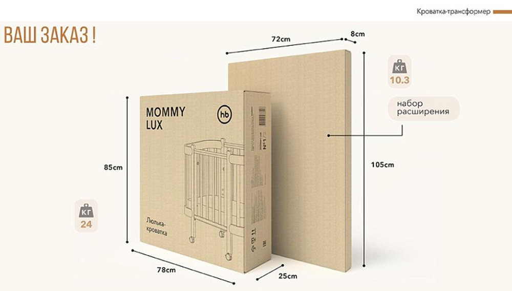 Детская кроватка-трансформер Happy baby Mommy lux Белый