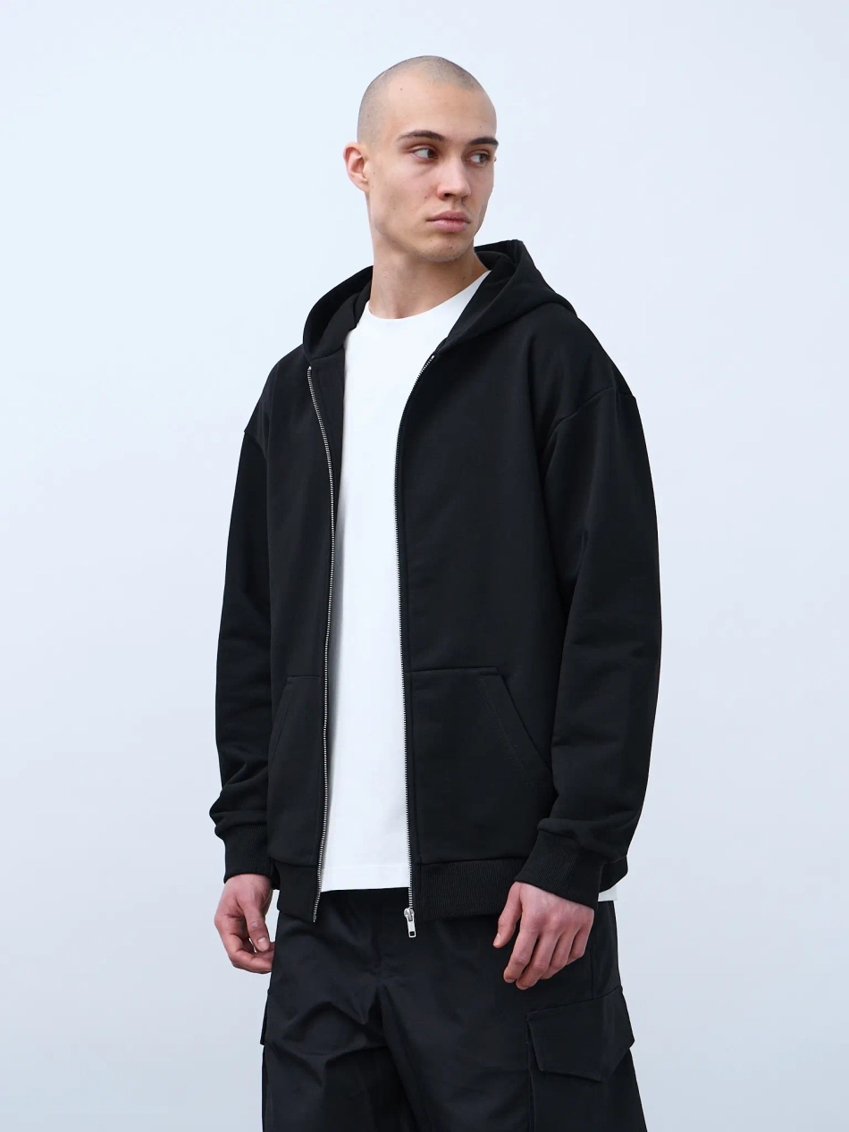 Худи оверсайз на молнии без начеса (черный)