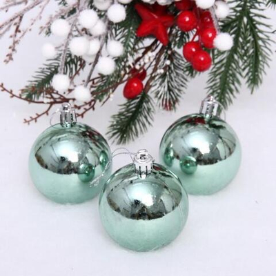 Новогодние шары 6 см (набор 3 шт) "Глянец", темный нефрит (Серпантин)