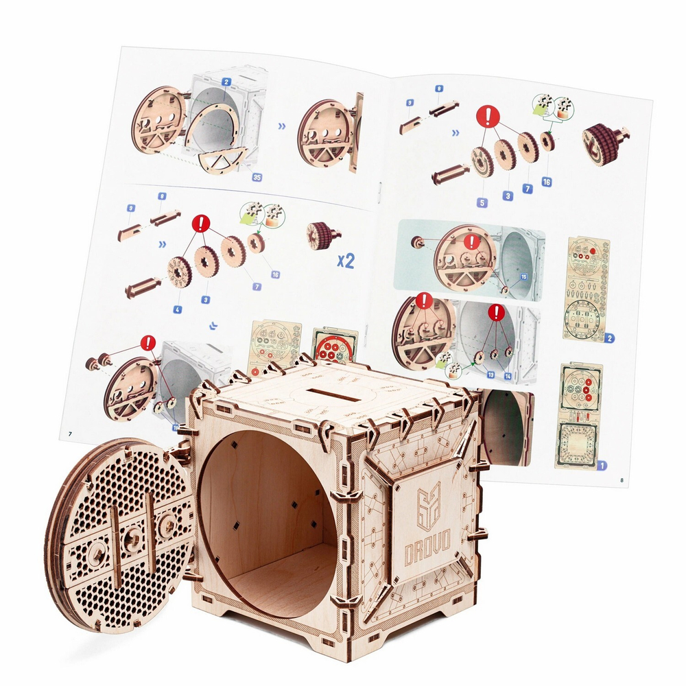 Сборная модель деревянный сейф с кодовым замком от DROVO - Деревянный конструктор, сборная механическая модель, 3d пазл