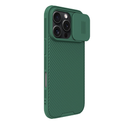 Чехол зеленого цвета (Dark Green) от Nillkin c поддержкой магнитной зарядки MagSafe для iPhone 16 Pro, с защитной шторкой камеры, серия CamShield Pro Magnetic