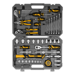 Набор инструментов, 1/2", 1/4", CrV, S2, пластиковый кейс, 64 предмета Denzel