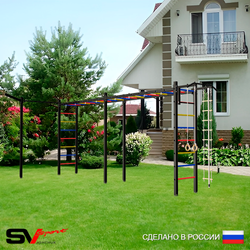 Уличная шведская стенка Sv Sport рукоход х 2 с комплектом турник прямой У50633 (Турник/Кронш бокс/Канат/кольца/лестница)