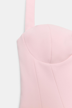 ZARA ТОП С ГОРЛОВИНОЙ ХАЛТЕР И ВЫРЕЗОМ СЕРДЕЧКОМ, БЛЕДНО-РОЗОВЫЙ