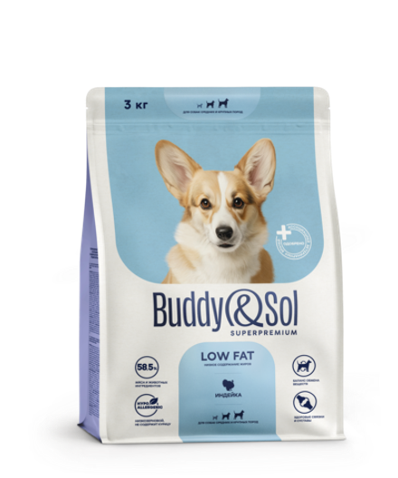 Сухой корм Buddy&Sol СУПЕРПРЕМИУМ низкое сдержание жира для средних и крупных собак индейка 3 кг