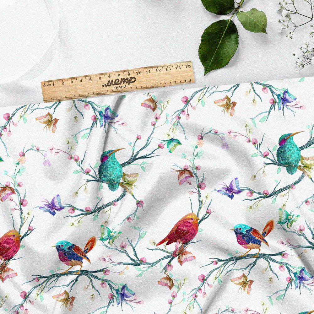 Ткань сатин птичьи разговоры
