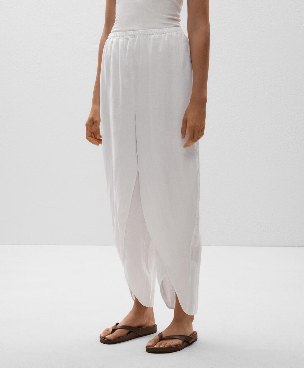 OYSHO Брюки-бочонки из 100% льна с закругленными разрезами, белый