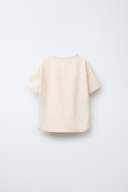 ZARA ОДНОТОННАЯ ФУТБОЛКА С ОКАНТОВКОЙ, ЭКРЮ