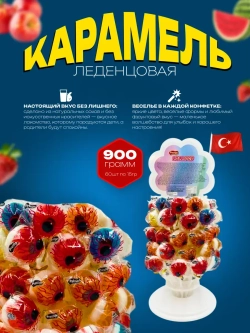 Карамель леденцовая на палочке в форме глаз, 60шт