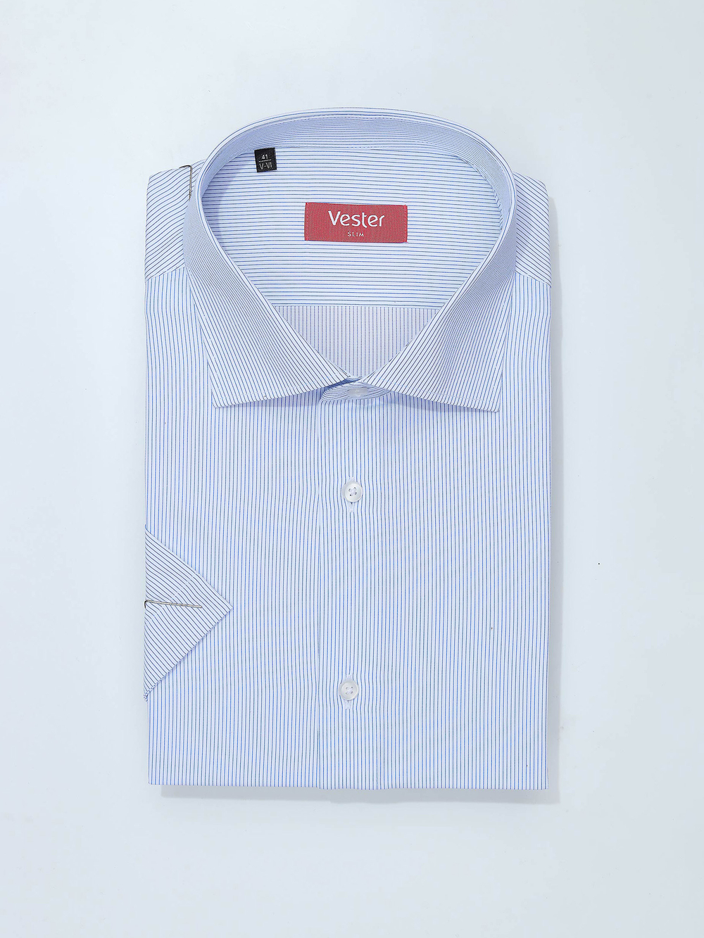 Сорочка мужская VESTER короткий рукав, тонкая синяя полоска, бамбуковое волокно 72915 05