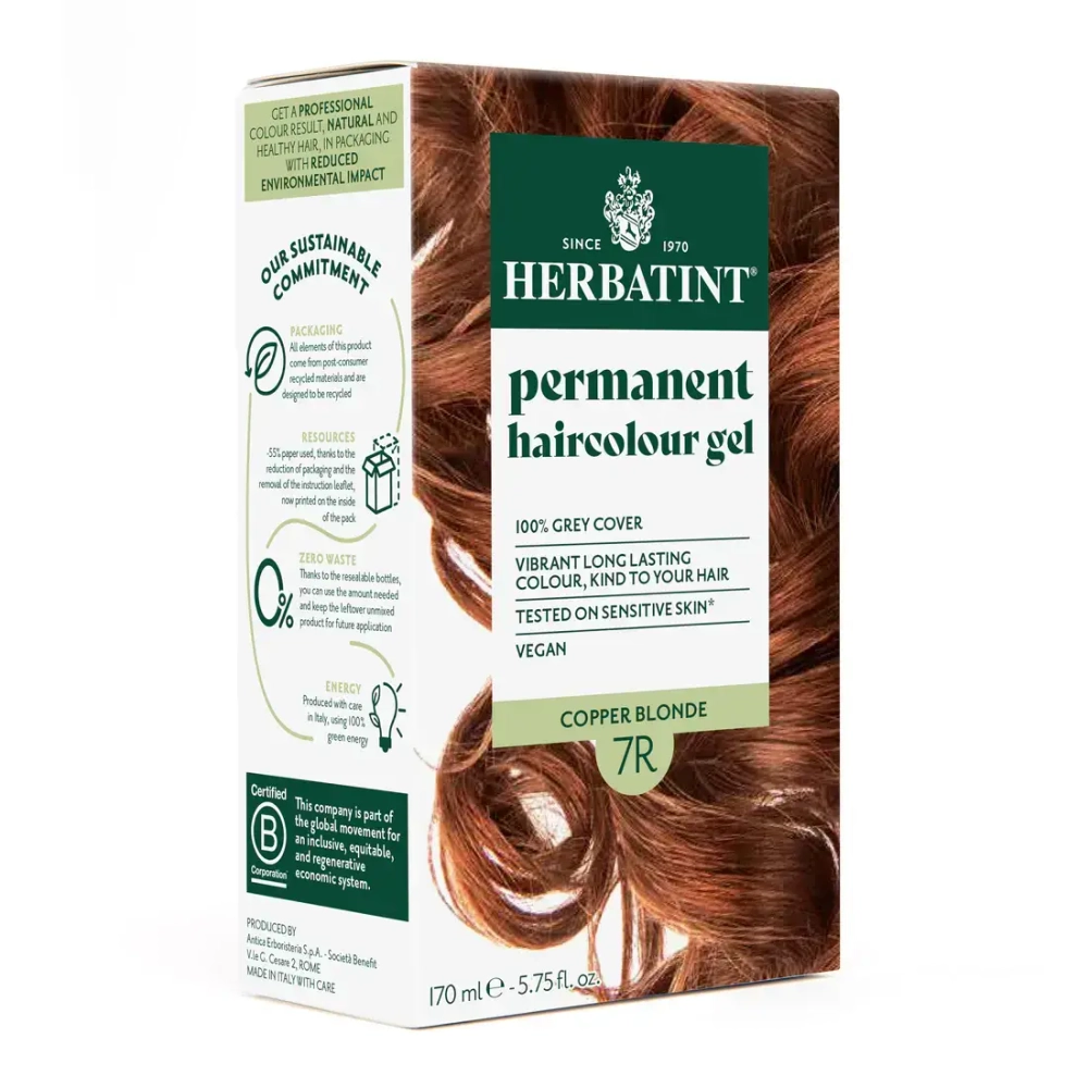 УЦЕНКА (повреждена упаковка) - 7R МЕДНЫЙ БЛОНДИН - гель-краска для волос HERBATINT, 170 мл / из Европы /