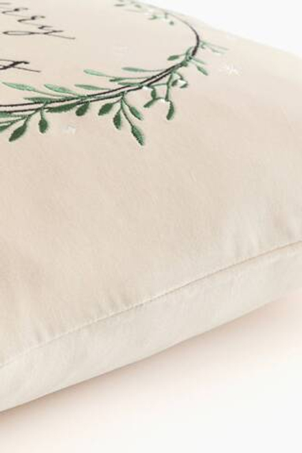 H&M HOME РОЖДЕСТВЕНСКИЙ БАРХАТНЫЙ ЧЕХОЛ НА ПОДУШКУ С ПРИНТОМ, БЕЖЕВЫЙ