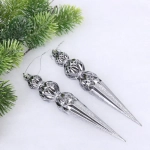 Ёлочные игрушки «Волшебная сосулька» 17,8 см (набор 2 шт), Графит/серебро