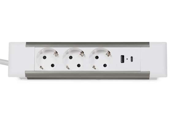 Блок розеток встраиваемый в стол (3 розетки, USB-A, USB-C) G4103T-2AC.N Серебро/Белый 257*60*4