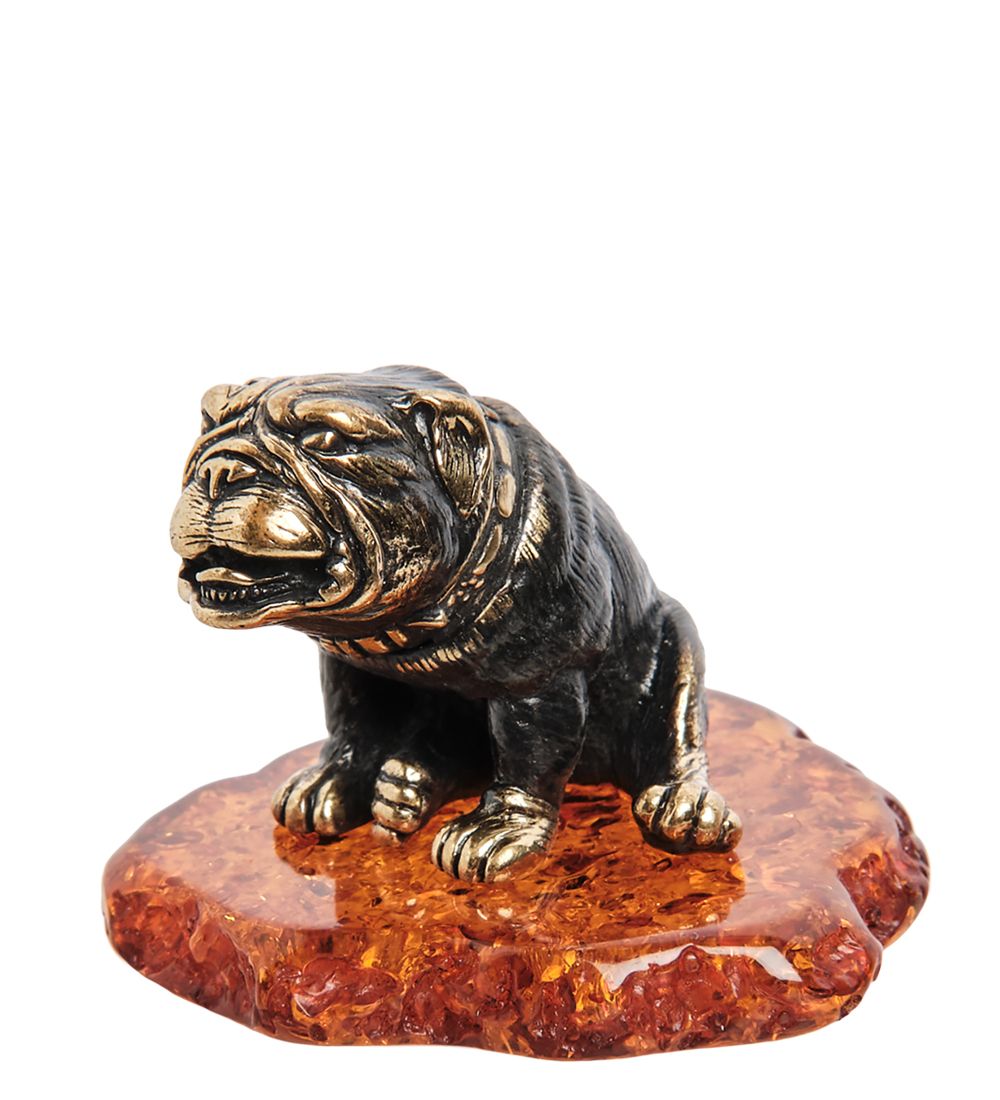 Народные промыслы AM-1300 Фигурка «Английский бульдог» (латунь, янтарь)