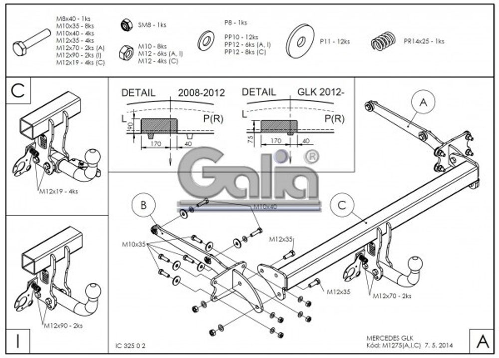 Фаркоп оцинкованный Galia M127A для Mercedes GLK-Class 2008-2015(паспорт и сертификат в комплекте)(без электрики)