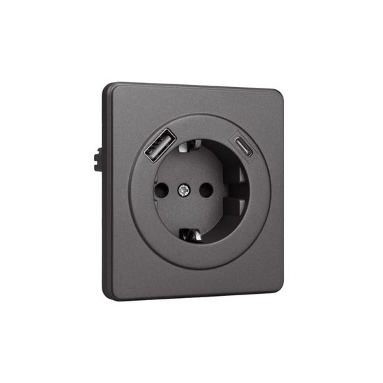 Розетка ROUND 1-ая с/з с/у з/ш 16А с USB A+C быстрой зарядки 5В/3А титан KRANZ