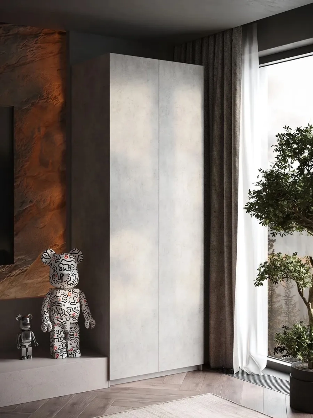 Шкаф Распашной Серый 81х220x52,5 SOHO Push to Move