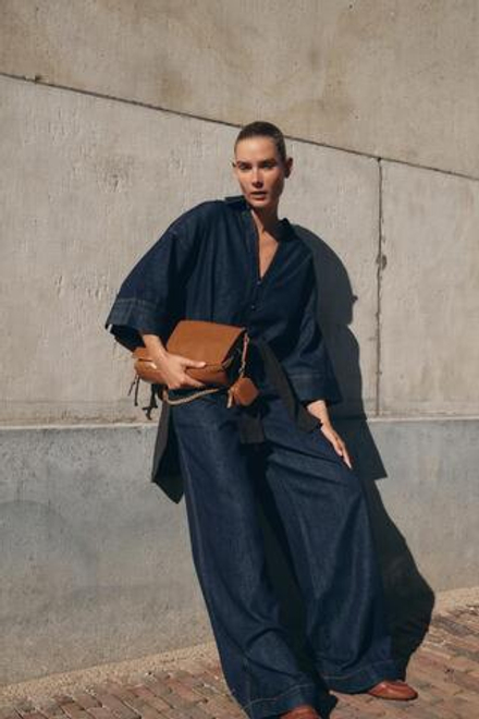 ZARA РУБАШКА С ПУГОВИЦАМИ ПОД ДЕНИМ, ТЕМНЫЙ ИНДИГО