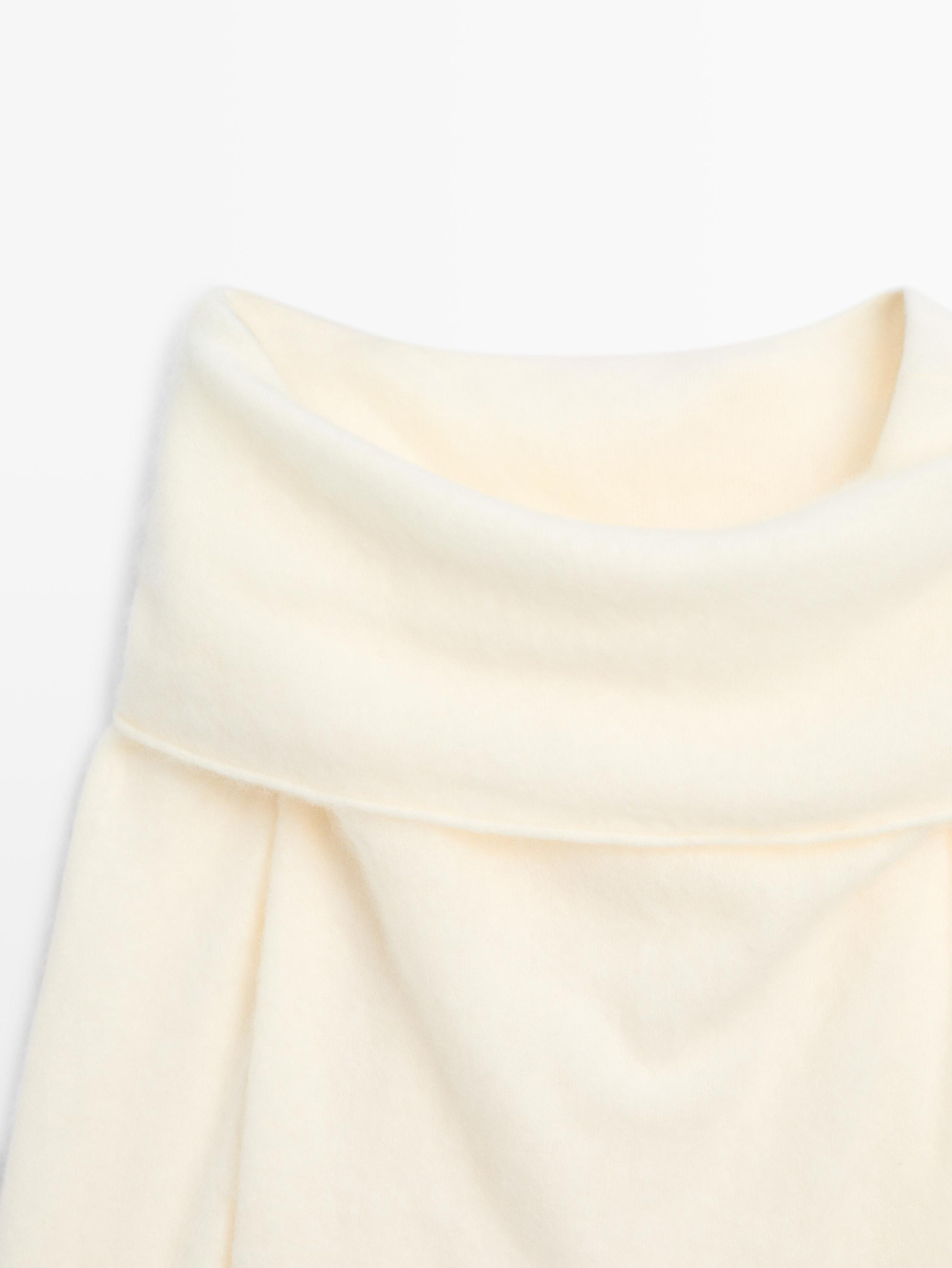 Massimo Dutti Трикотажный свитер из шерсти и кашемира с открытыми плечами, белый