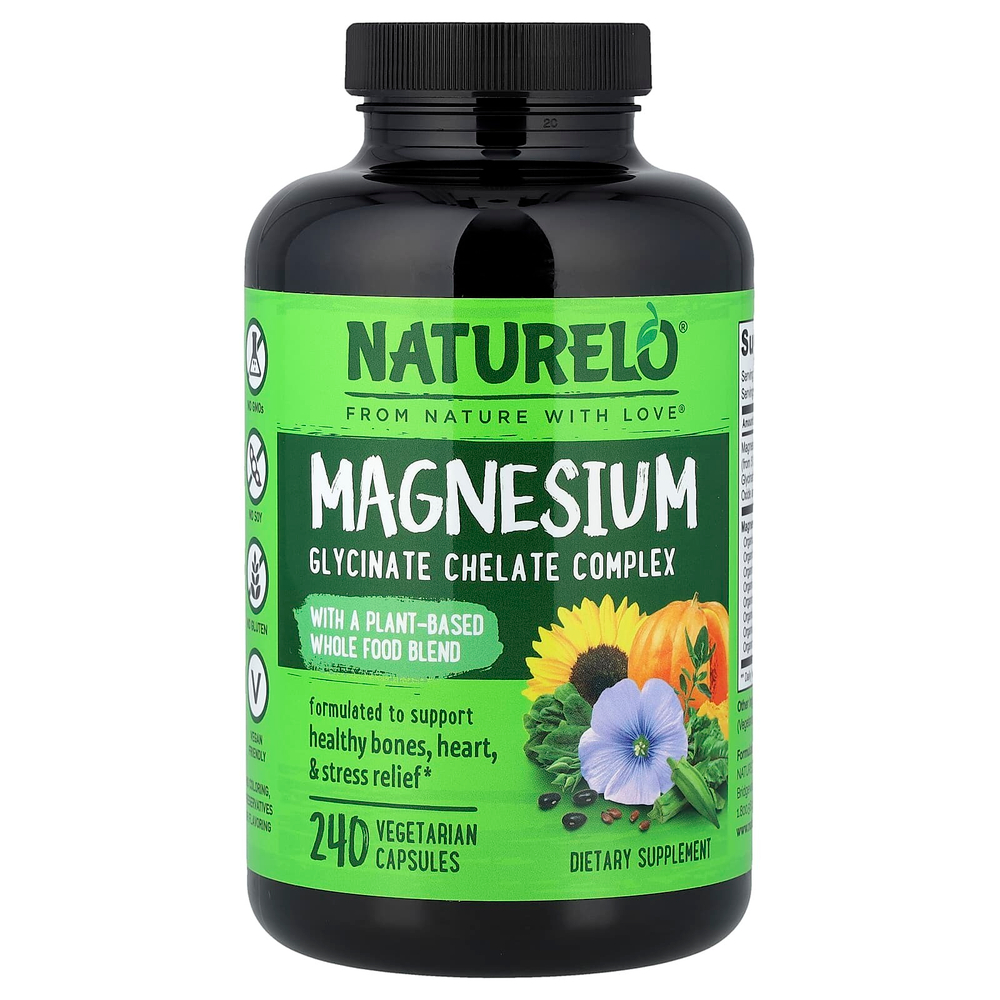NATURELO, Комплекс глицината магния и хелата, 240 вегетарианских капсул