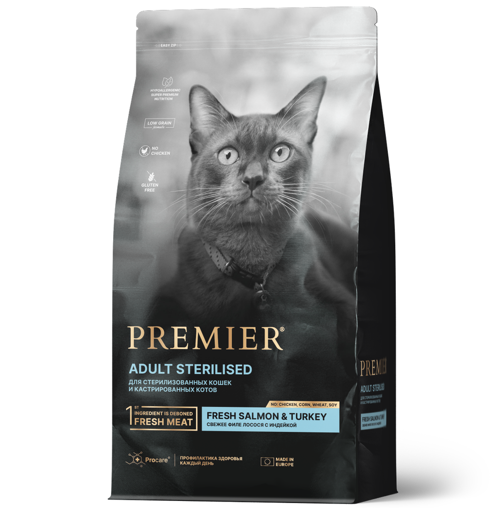 Premier cat salmon & turkey филе лосося с индейкой для кошек sterilised