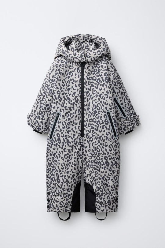 ZARA НЕПРОМОКАЕМЫЙ ВЕТРОЗАЩИТНЫЙ КОМБИНЕЗОН С АНИМАЛИСТИЧЕСКИМ ПРИНТОМ, СВЕТЛО-СЕРЫЙ