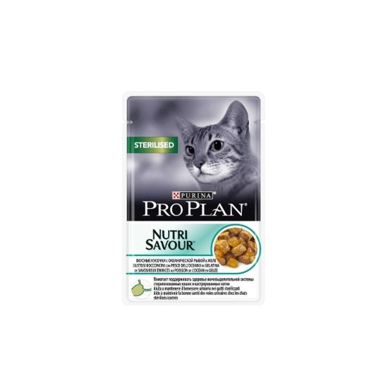 Purina Pro Plan Sterilised Nutri Savour влажный корм в желе для стерилизованных кошек и кастрированных котов с океанической рыбой 85 гр