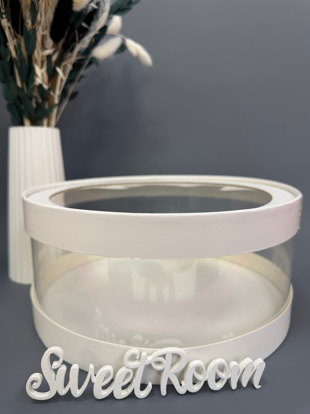 Коробка для тортов и пр шляпная с прозр стенками и окном d=24 h=10 белая