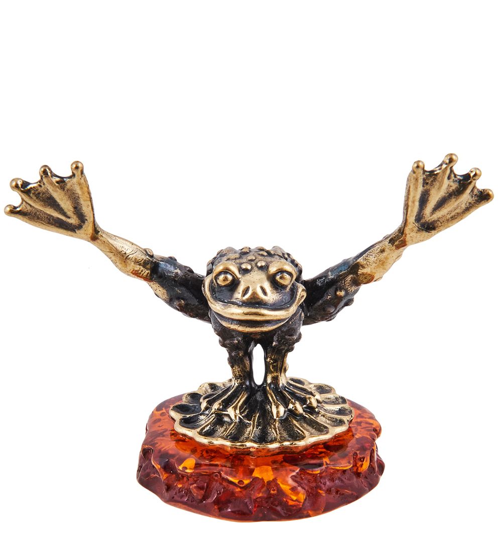 Народные промыслы AM-3684 Фигурка «Лягушка Гимнастка» (латунь, янтарь)