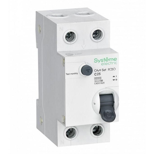 Дифференциальный автомат City9 Set электронный C25А 30мА тип А 2П 4,5кА Systeme Electric (дифавтомат, АВДТ) C9D55625