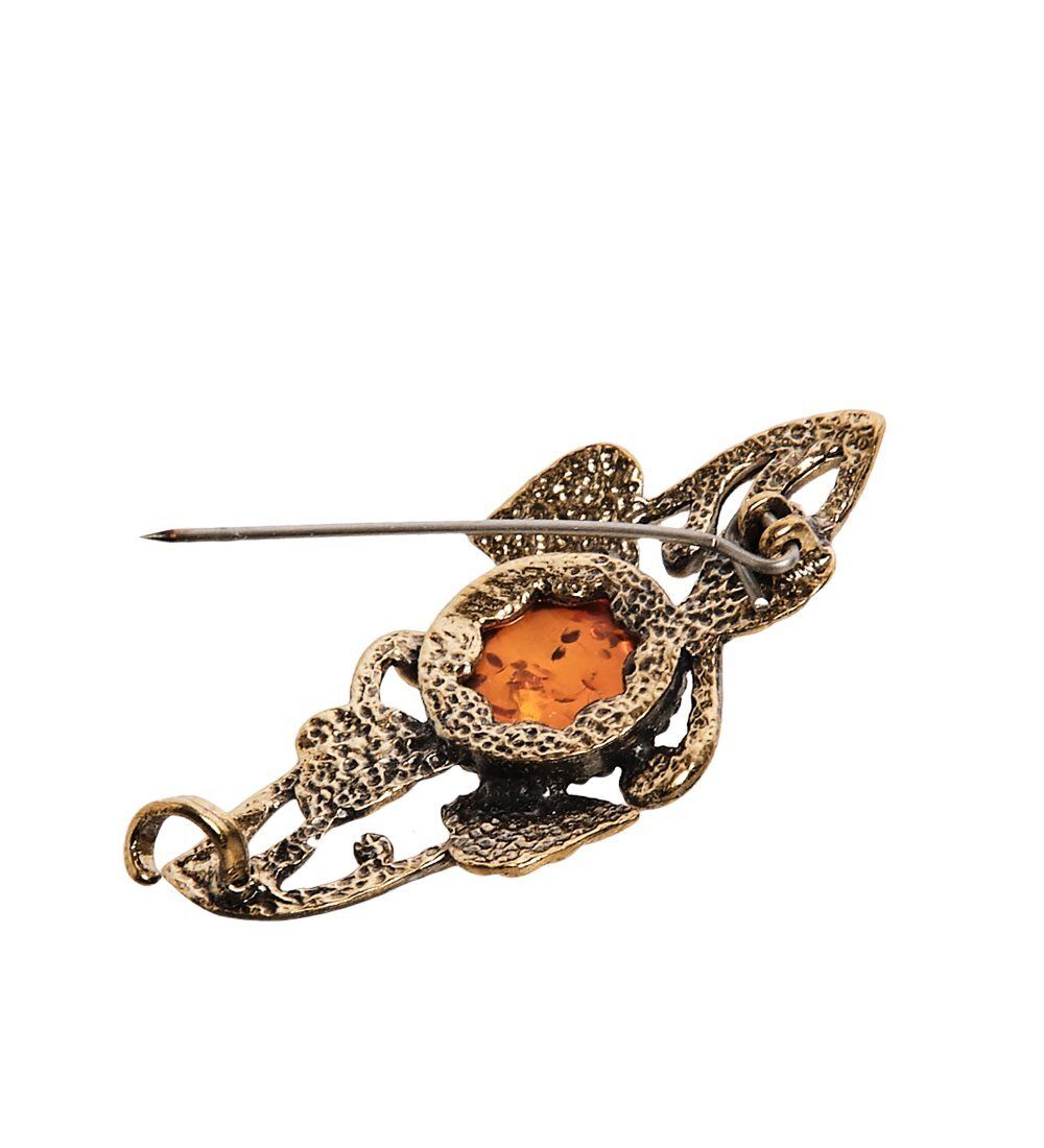 AM-2577 Брошь «Вьюнок Сирени» (латунь, янтарь)