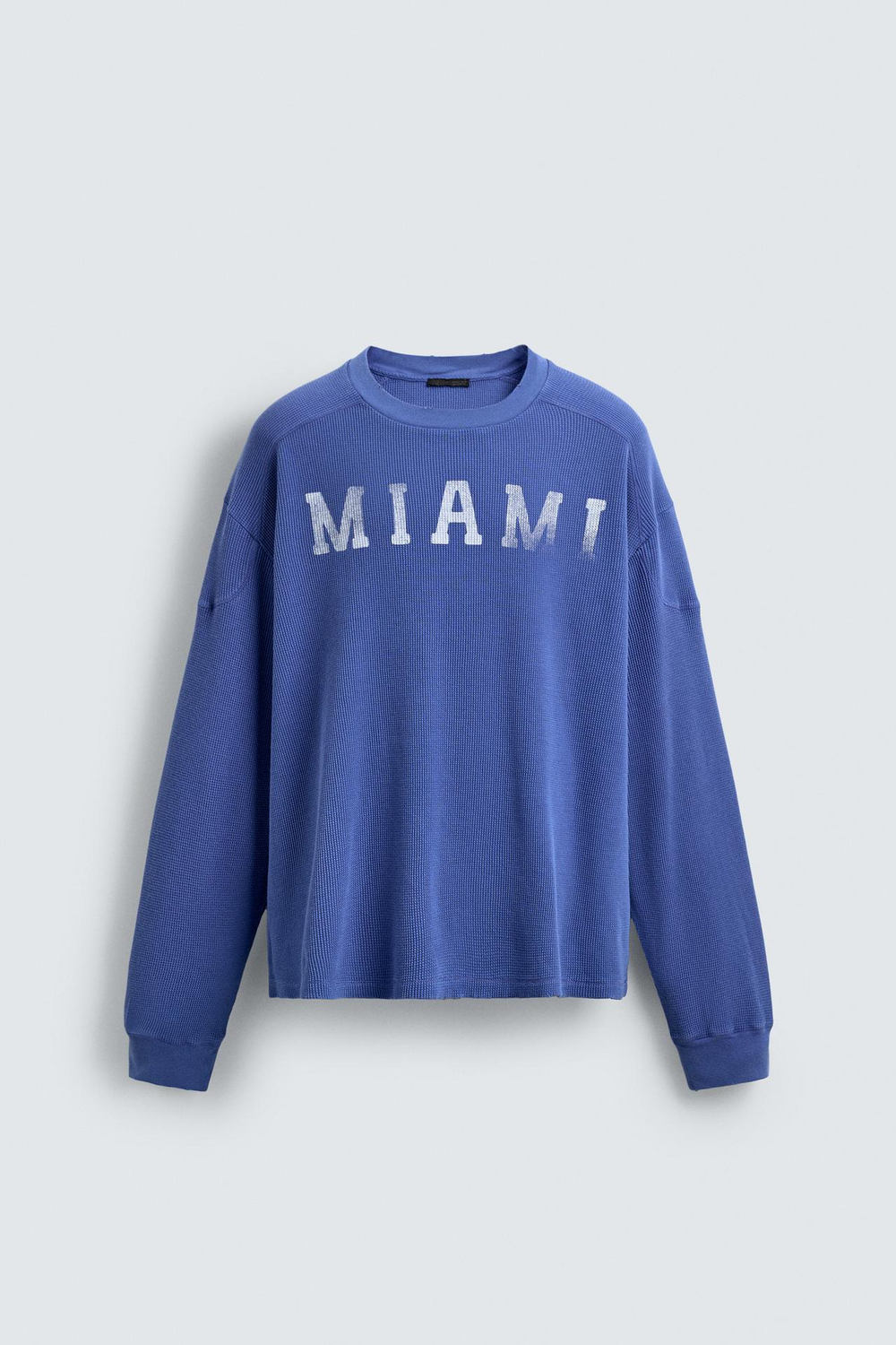 ZARA ФУТБОЛКА ВАФЕЛЬНОГО ПЕРЕПЛЕТЕНИЯ MIAMI, СИНИЙ