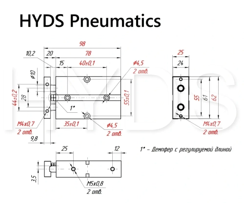 TN 20x20-S Пневмоцилиндр двухпоршневой