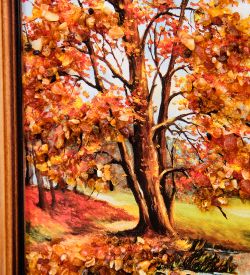 AMB-74/54 Картина «Аисты на озере» (с янтарной крошкой) дер.краш.рамка 12х15