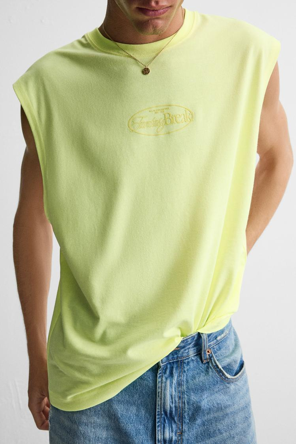 ZARA ФУТБОЛКА С РЕЛЬЕФНЫМ ПРИНТОМ, НЕОНОВО-ЖЕЛТЫЙ