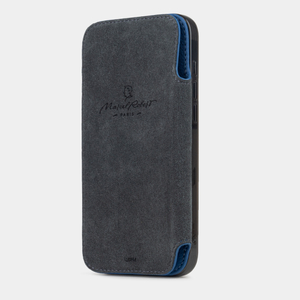 Чехол-книжка кожаная для iPhone 16 Pro, теленок цвета синий королевский