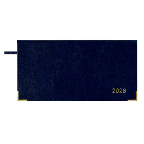 Еженедельник датированный 2026 ESCALADA, 170х88 мм, 64 л., арт. 70386/ 40 САРИФ СИНИЙ (кожзам: интегральный переплёт, материал обложки: искусственная кожа "Сариф"; декор: металлические уголки, тиснение фольгой; способ крепления блока: ниткошвейный; в