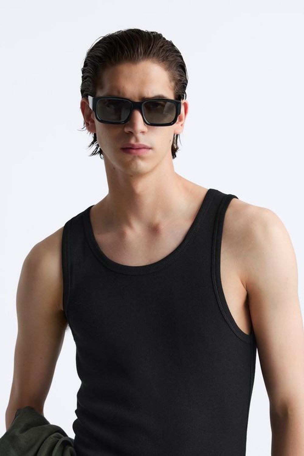 ZARA ФУТБОЛКА В РУБЧИК БЕЗ РУКАВОВ, ЧЕРНЫЙ