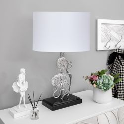 Настольная лампа Monstera Deliciosa (Монстера) Черный Античное серебро с абажуром Vintage Белый