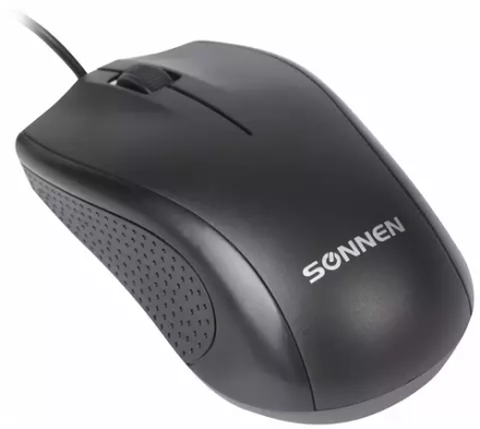 Мышь проводная SONNEN М-201, USB, 1000 dpi, 2 кнопки + колесо-кнопка, оптическая, черная