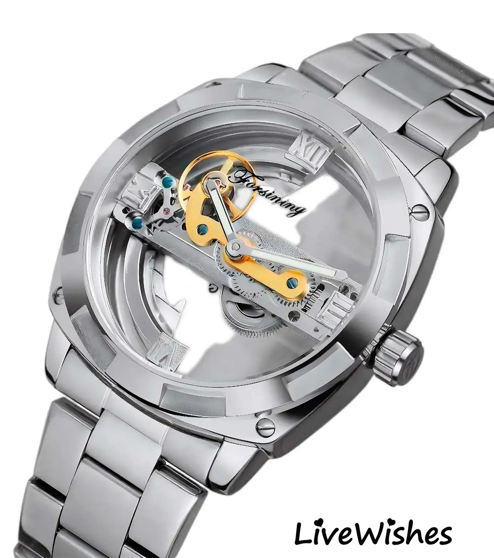 Часы наручные механические скелетоны FORSINING на металлическом браслете, серебристый W8990-01