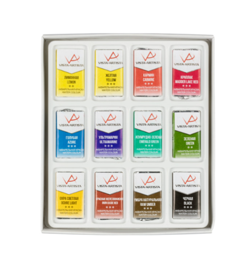 Краска акварель "VISTA-ARTISTA" художественная, набор в картонной упаковке VAWS-12 12 цв.