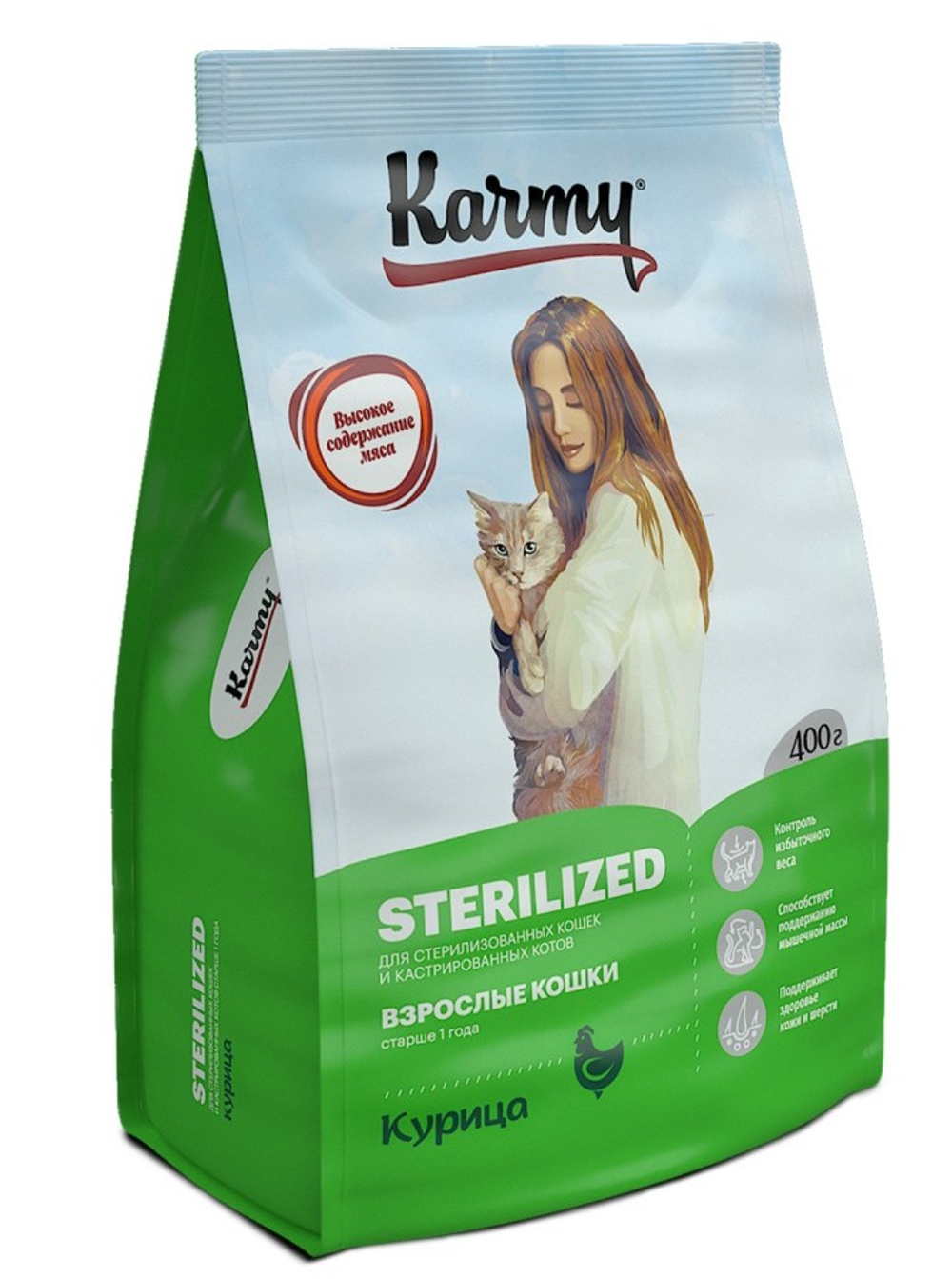 KARMY Sterilized Взрослые кошки Курица 400гр, блок 24шт.. КАРМИ