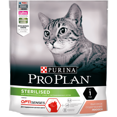 Purina Pro Plan Sterilised Сухой корм для стерилизованных кошек с лососем органы чувств, 400 г
