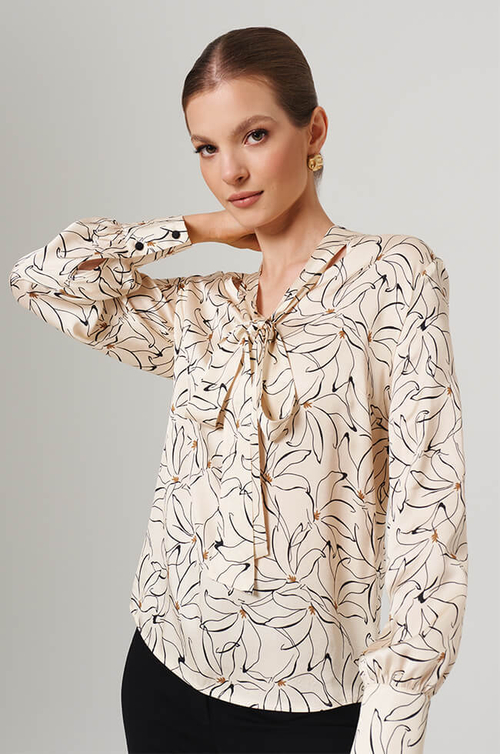 23125 Блузка женская (кремово-черный принт)